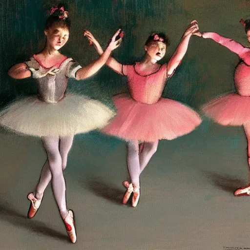 Prompt: ballerinas dancing , degas, trending on artstation, cgsociety