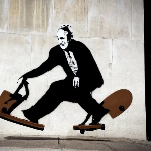 Prompt: pope francis riding a skateboard by banksy