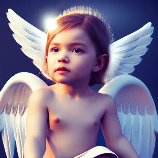 Prompt: photo of cute angel with a halo sitting on a cloud, ultra realistic, concept art, intricate details, highly detailed, photorealistic, octane render, 8 k, unreal engine,