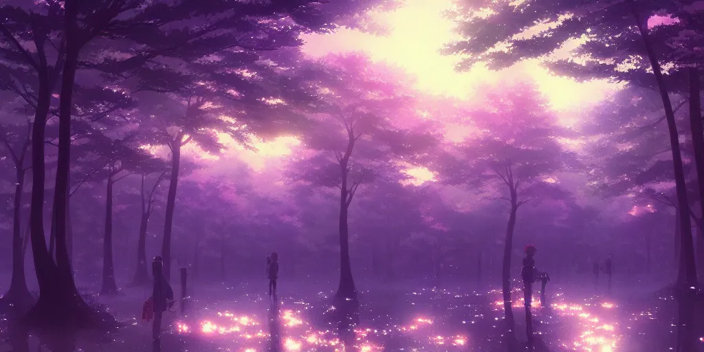 Image similar to beautiful anime painting of a magical forest, nighttime, by makoto shinkai, koto no ha no niwa, studio ghibli, artstation, atmospheric.