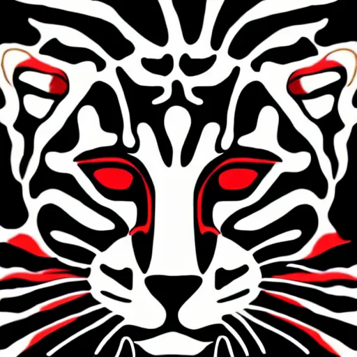 Prompt: abstract logo drawing of profile shot of a black and red ocelot with black background, high contrast, 4k