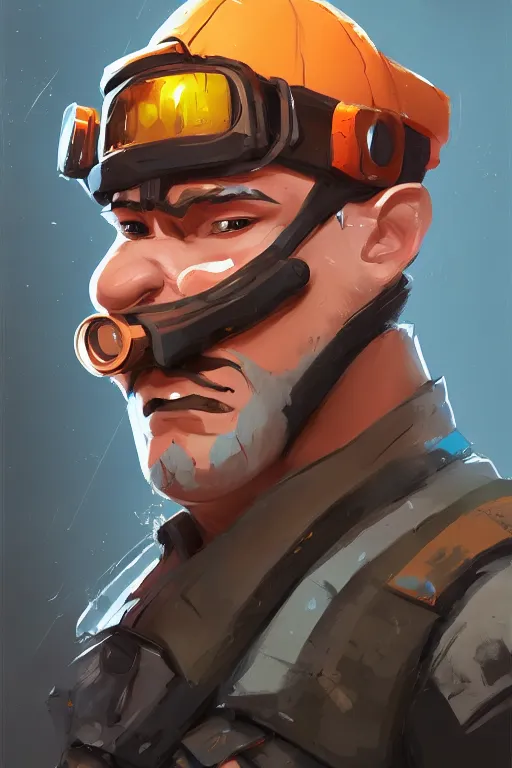 Image similar to beautiful highly detailed realistic stylized character portrait team fortress 2 engineer, detailed character art master portrait by ismail inceoglu, trending on artstation