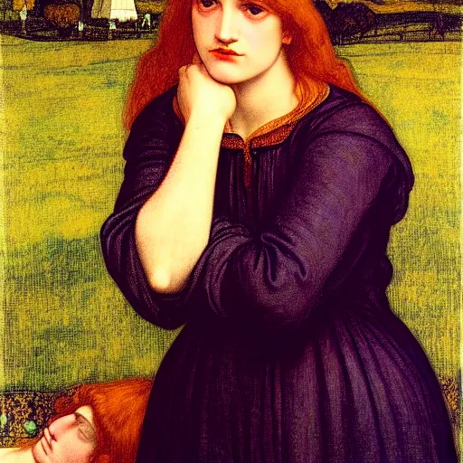 Image similar to The Sorrowful Qween Gwyneth by Dante Gabriel Rossetti, oil on canvas, realist quality