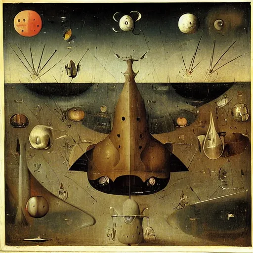 Prompt: spaceships by hieronymus bosch