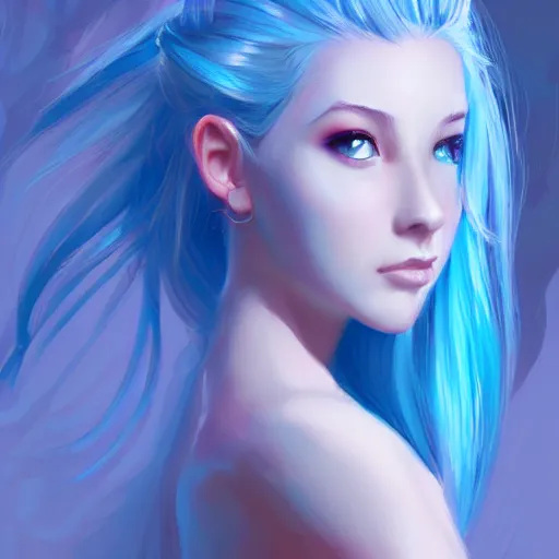 Image similar to teen girl, azure blue hair, gorgeous, amazing, elegant, intricate, highly detailed, digital painting, artstation, concept art, sharp focus, illustration, art by Ross tran