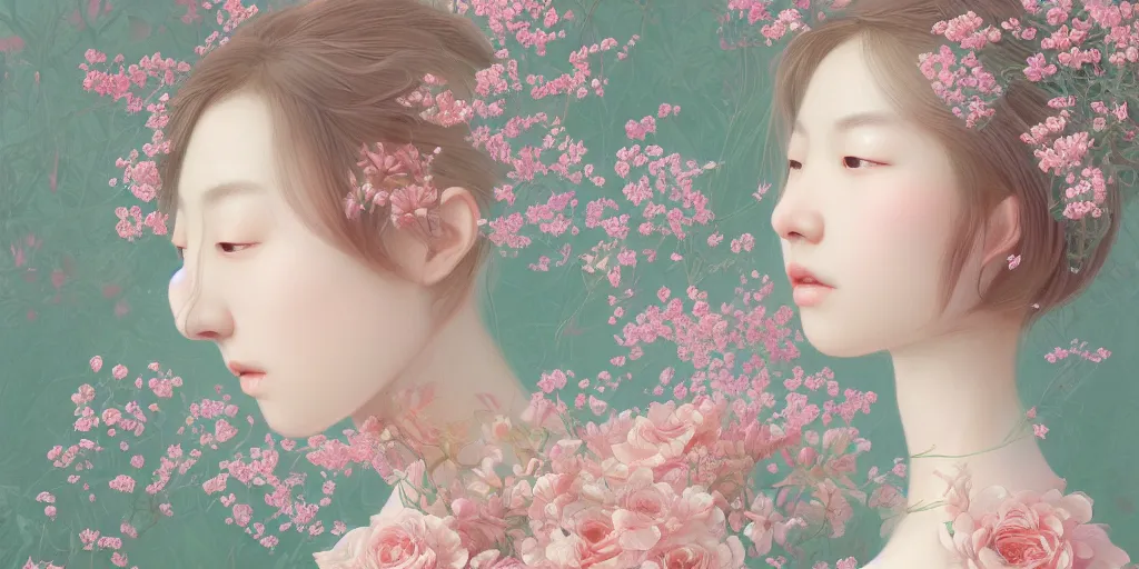 Image similar to breathtaking delicate detailed concept art painting pattern blend of flowers and girls, by hsiao - ron cheng, bizarre compositions, exquisite detail, pastel colors, 8 k