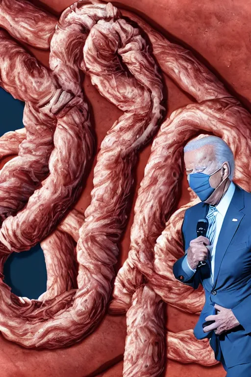 Prompt: joe biden crawling inside a giant intestine, 4 k, high definition,