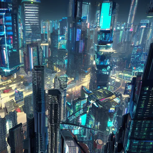 Prompt: « cyberpunk city, daytime, sunrise, detailed, photorealistic, 8 k, view from the top of a skyscraper, flying drones carring an amazon packages »