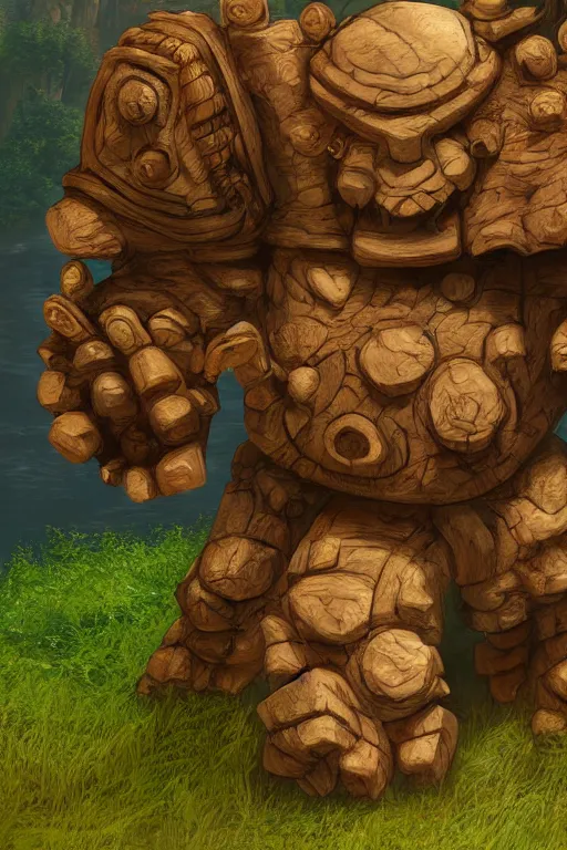 Image similar to zelda fantasy art giant golem troll wood rock greeble gemstone, global illumination ray tracing hdr fanart arstation by sung choi and eric pfeiffer and gabriel garza and casper konefal