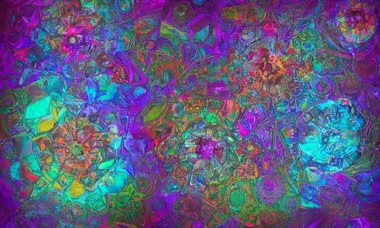 Image similar to reflexion cyberpunk voronoi engine laboratory 3 d volume kaleidoscope mandala fractal chakra digital multicolor stylized concept substance liquid nebula stone, by josan gonzales and dan mumford depth fog overlay multiply photoshop layer