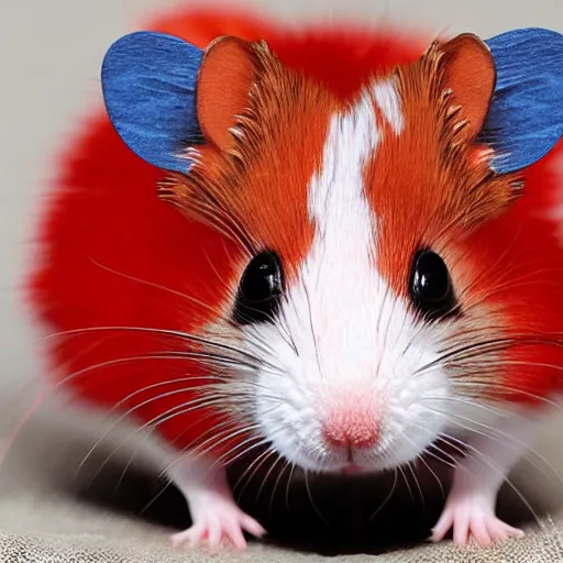 Prompt: vibrant red and blue dart hamster