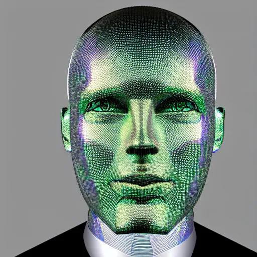 Image similar to a 3d human head made up of shiny holograms