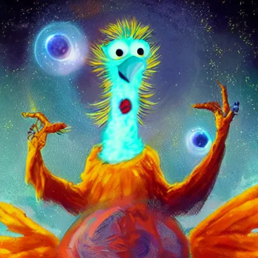 Image similar to big bird as a cosmic eldritch horror