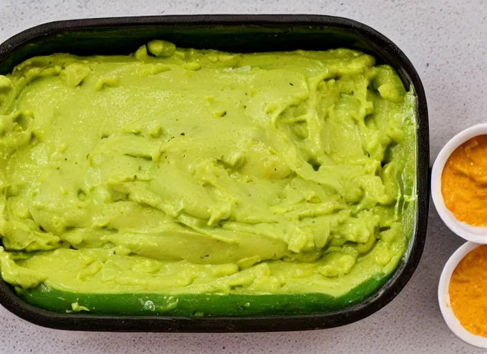 Image similar to nickacado avacado in a tub of melted nacho cheese