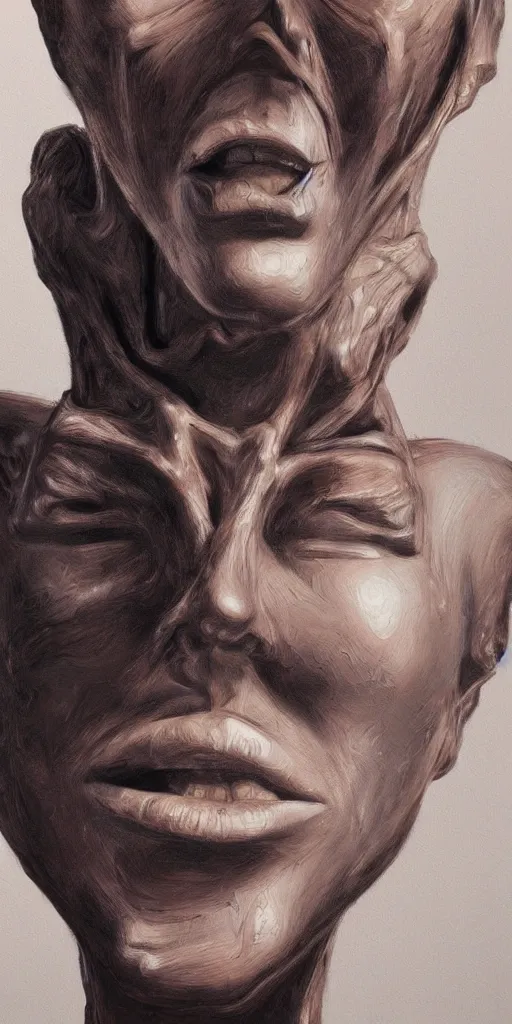 Image similar to scifi abstract art of mouths emerging from the figure of a woman's head, highly detailed, hyperrealism