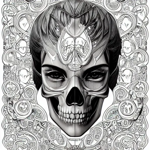 Image similar to anime manga skull portrait young woman skeleton, akira, angels, intricate, elegant, highly detailed, digital art, ffffound, art by JC Leyendecker and sachin teng