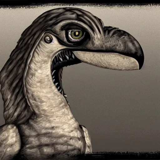Image similar to photo of raptor invented computer, vray