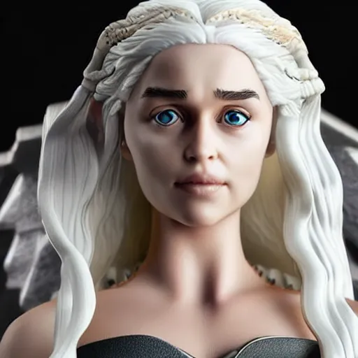 Prompt: daenerys targaryen as a vinyl action figure with no joint articulation with sharp planar edges over the form, product photo