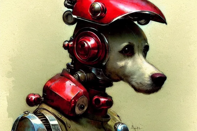 Image similar to adventurer ( ( ( ( ( 1 9 5 0 s retro future robot android dog. muted colors. ) ) ) ) ) by jean baptiste monge!!!!!!!!!!!!!!!!!!!!!!!!! chrome red