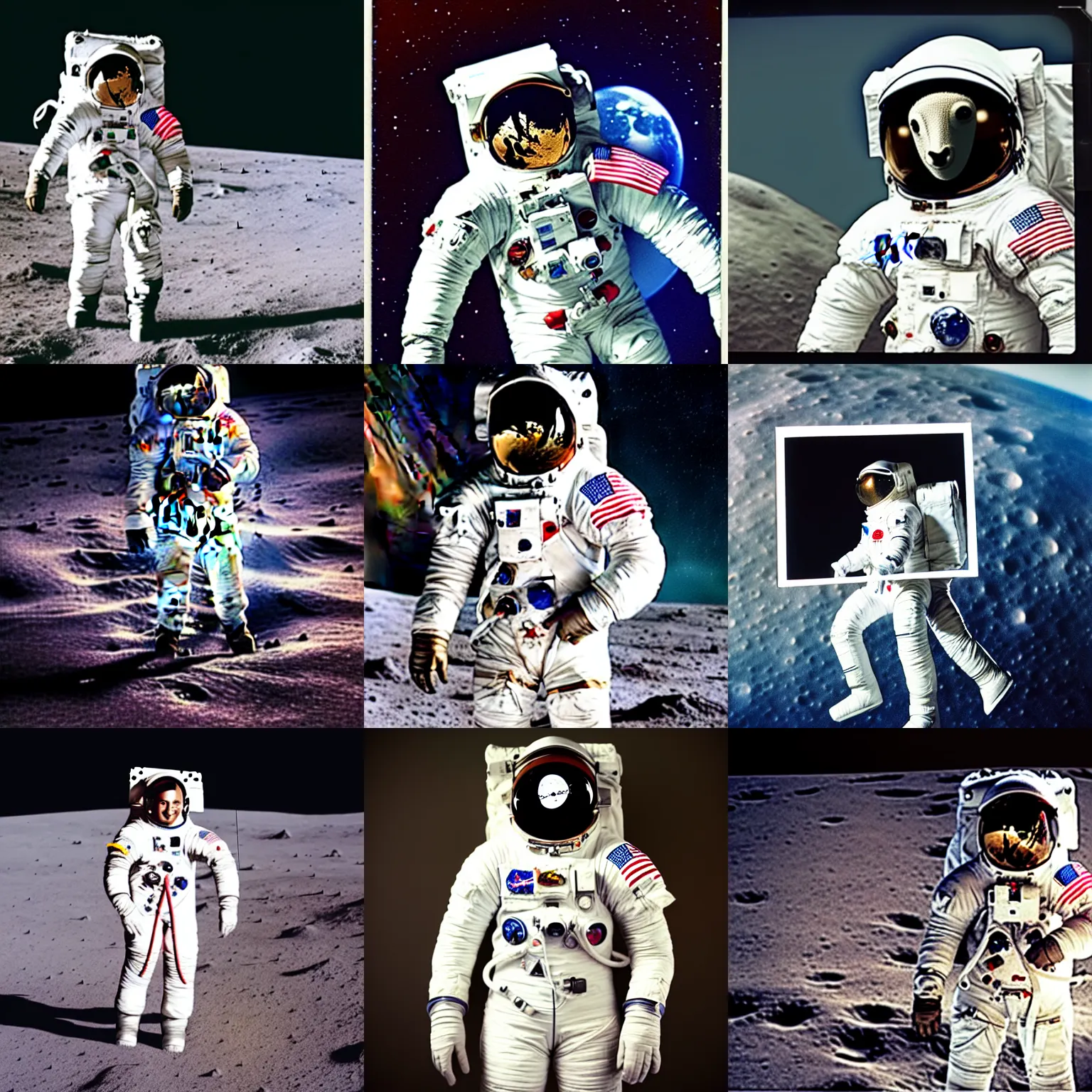 Prompt: astronaut wearing white spacesuit turned into horse astronaut, polaroid color vintage photoshoot on the moon, nasa realistic 8 k documentary
