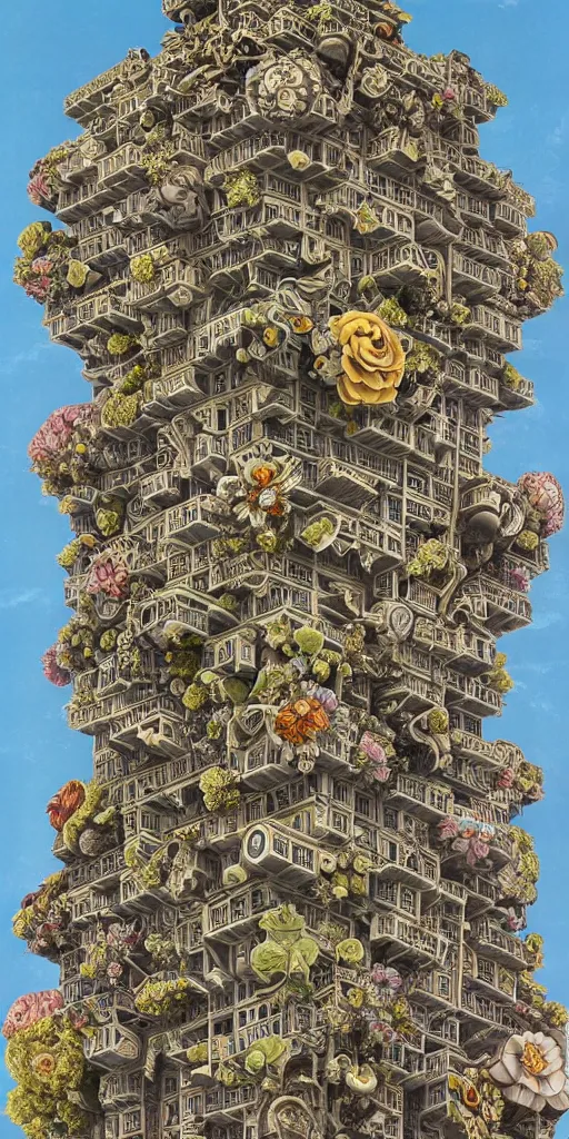 Prompt: colossal MC Escher flower in the middle of abandoned post soviet constructivist cityscape, Stalinist architecture, ultradetailed, Intricate by Hayao Miyazaki and Josan Gonzalez and Giuseppe Arcimboldo and Wes Anderson and H.R. Giger