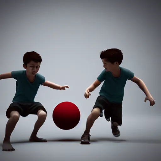 Prompt: two boys playing with a ball, 3 d rendering, art by just radiation, cinematic lighting