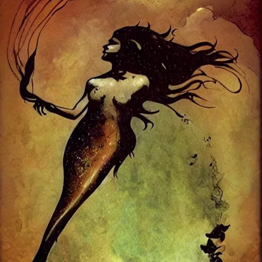 Image similar to Beautiful mermaid swimming, by Dave McKean, saw