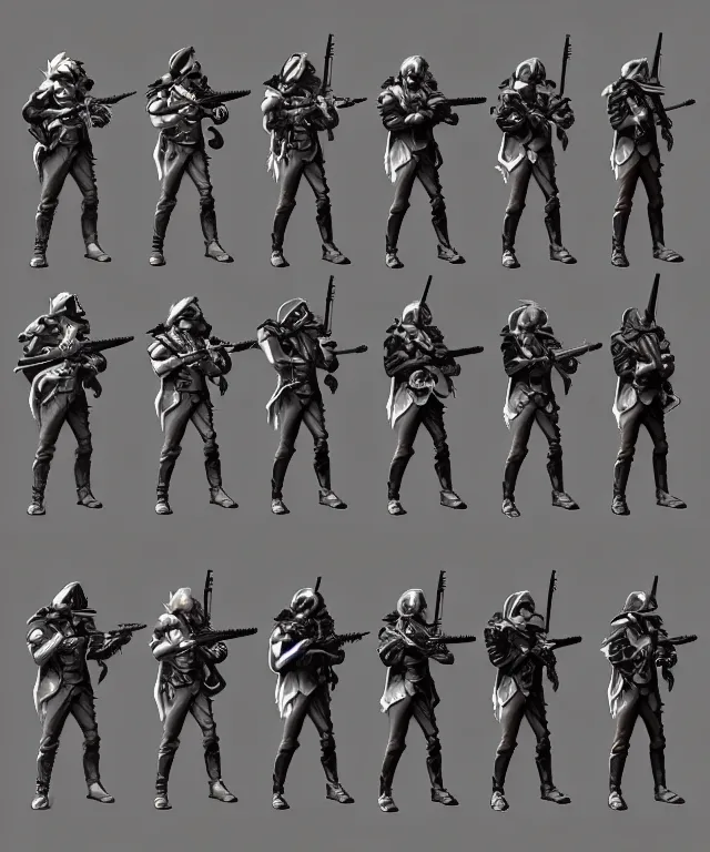 Image similar to 2 d shooter game concept art sprite sheet!!!, 1 8 0 0 victorian warrior concept art, hyperrealism, fine detail, 8 k, 3 d render, artgerm, artstation contest winner, cgsociety, cryengine, zbrush, vray, no background