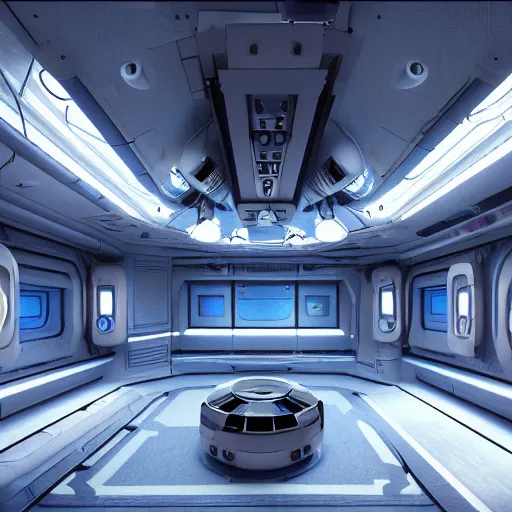 Prompt: photorealism of room of a spacecraft hyper realistic sci - fi realistic, octane render, hyper realistic, ambient lighting, blade runner film style,