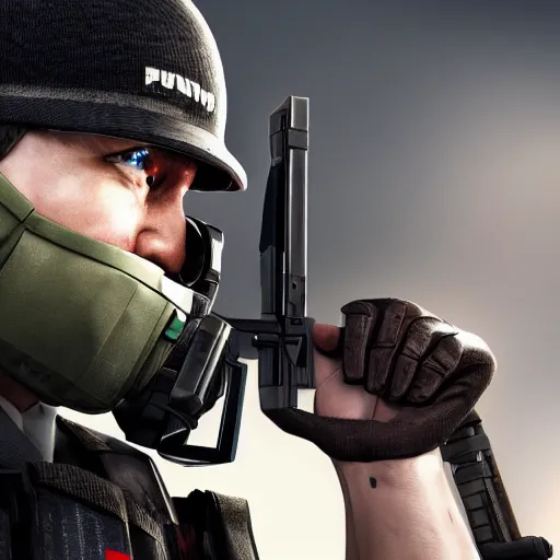 Image similar to putin as a rainbow six siege operator, 4 k, highly detailed