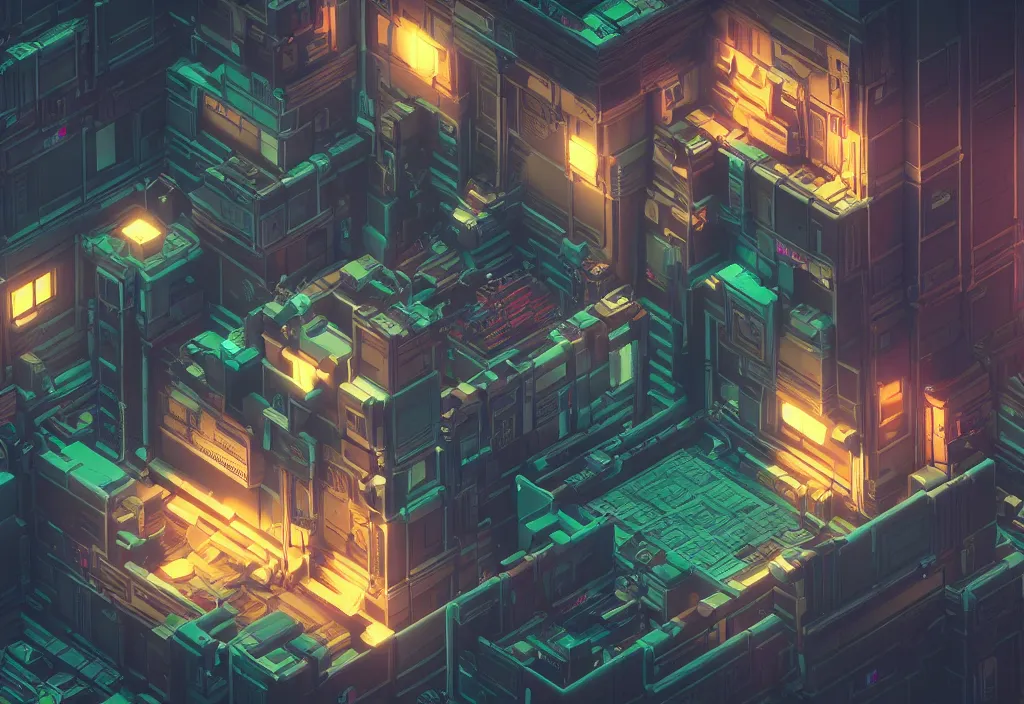 Image similar to magicavoxel cyberpunk house, magicavoxel cinematic lighting, 4k