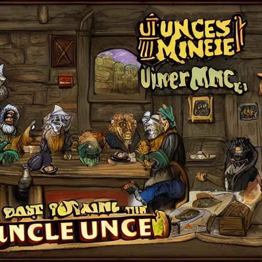 Prompt: monkeys uncle tavern, dungeons and dragons, concept art