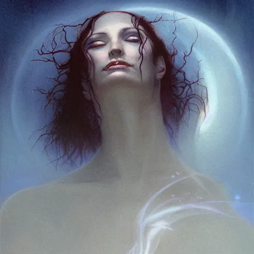 Prompt: mystic dream in the mist by Gerald Brom, masterpiece