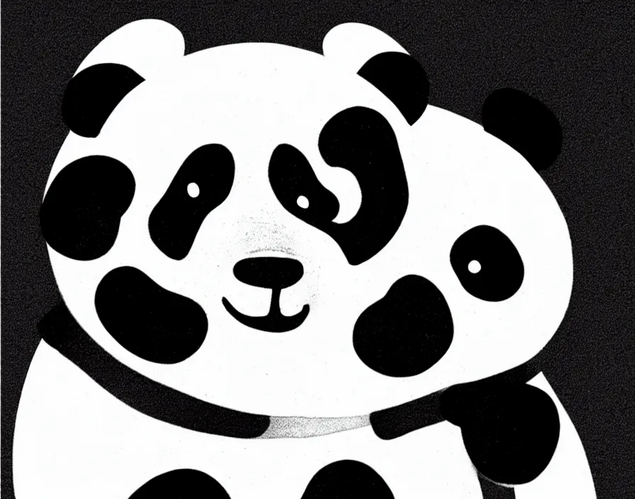 Prompt: book illustration of a silly panda in a predicament, book illustration, monochromatic, white background, black and white image