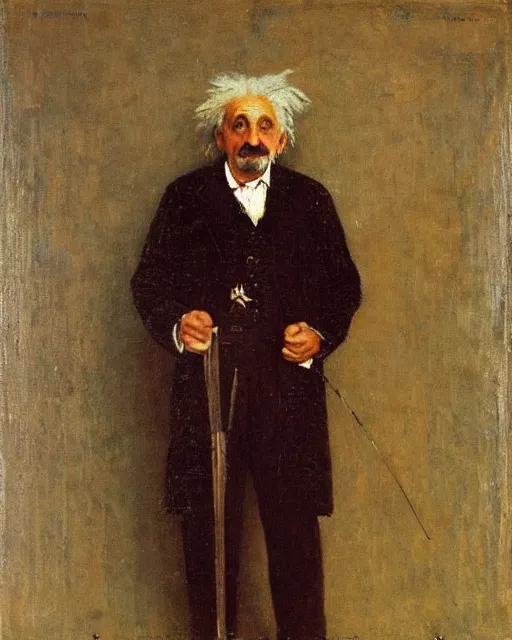 Image similar to detailed portrait of albert einstein as a knight, hyperrealistic painting by thomas eakins