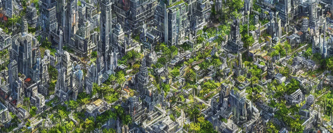 Prompt: a futuristic yet traditional metropolis city in a utopia, matte painting, digital painting, intricate, small details, national geographic cover, award winning, 4 k, botanical garden, lush, bright, clear, smooth,