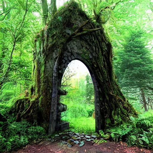 Image similar to portal leading to a fantasy world in a forest in middle earth