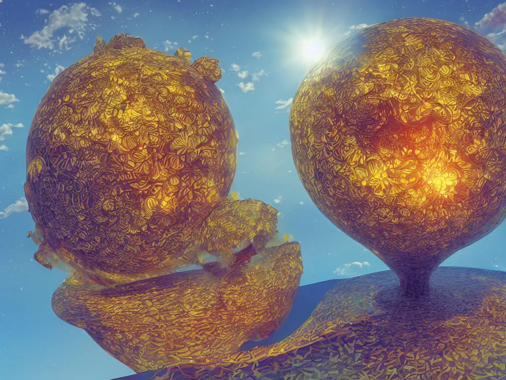 Image similar to 3 d render, sunlight study, the universe is a spheroid region 7 0 5 meters in diameter, art nouveau, by maria sibylla merian and ( ( ( ( ( lisa frank ) ) ) ) ), 8 k, sharp focus, octane render