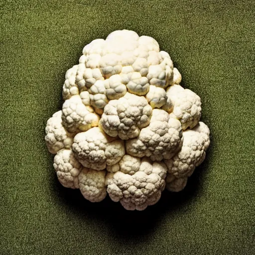 Prompt: head of cauliflower shaped like head of john c. reilly