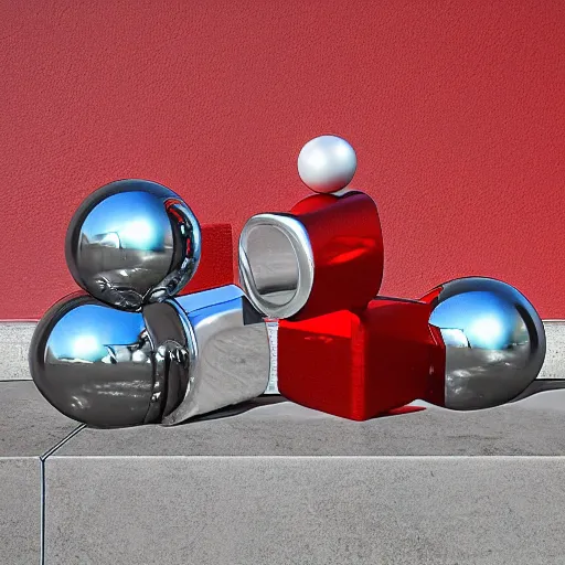 Prompt: chrome spheres on a red cube by douglas trumbull