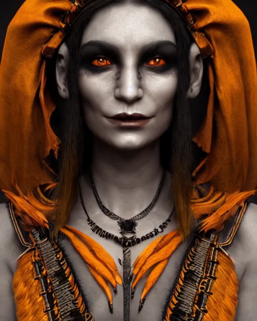 Image similar to beautiful headshot of the aztec witch of occult, realistic render, unreal engine, cgsociety, trending on deviantart, cinematic lighting, highly detailed