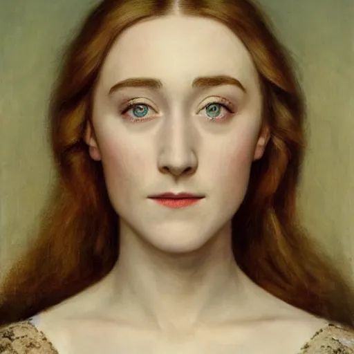 Image similar to a true-to-life portrait of Saoirse Ronan painted by John Collier