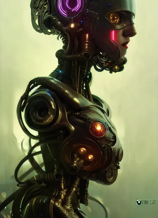Image similar to cyber punk cyborg, diffuse lighting, fantasy, intricate, elegant, highly detailed, lifelike, photorealistic, digital painting, artstation, illustration, concept art, smooth, sharp focus, art by John Collier and Albert Aublet and Krenz Cushart and Artem Demura and Alphonse Mucha