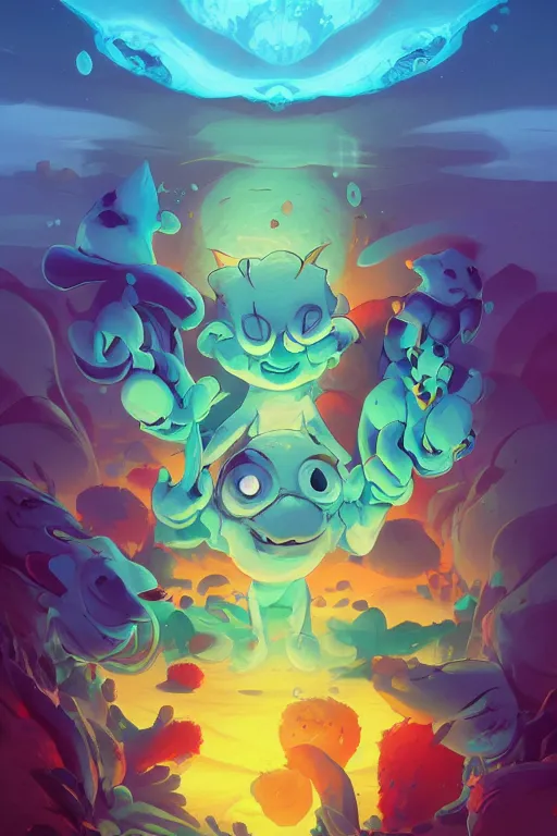 Image similar to smurf ghost creature animal sushi cristal very big eye roots cactus elemental flush of force nature micro world fluo fishscale, behance hd by jesper ejsing, by rhads, makoto shinkai and lois van baarle, ilya kuvshinov, rossdraws radiating a glowing aura global illumination ray tracing hdr