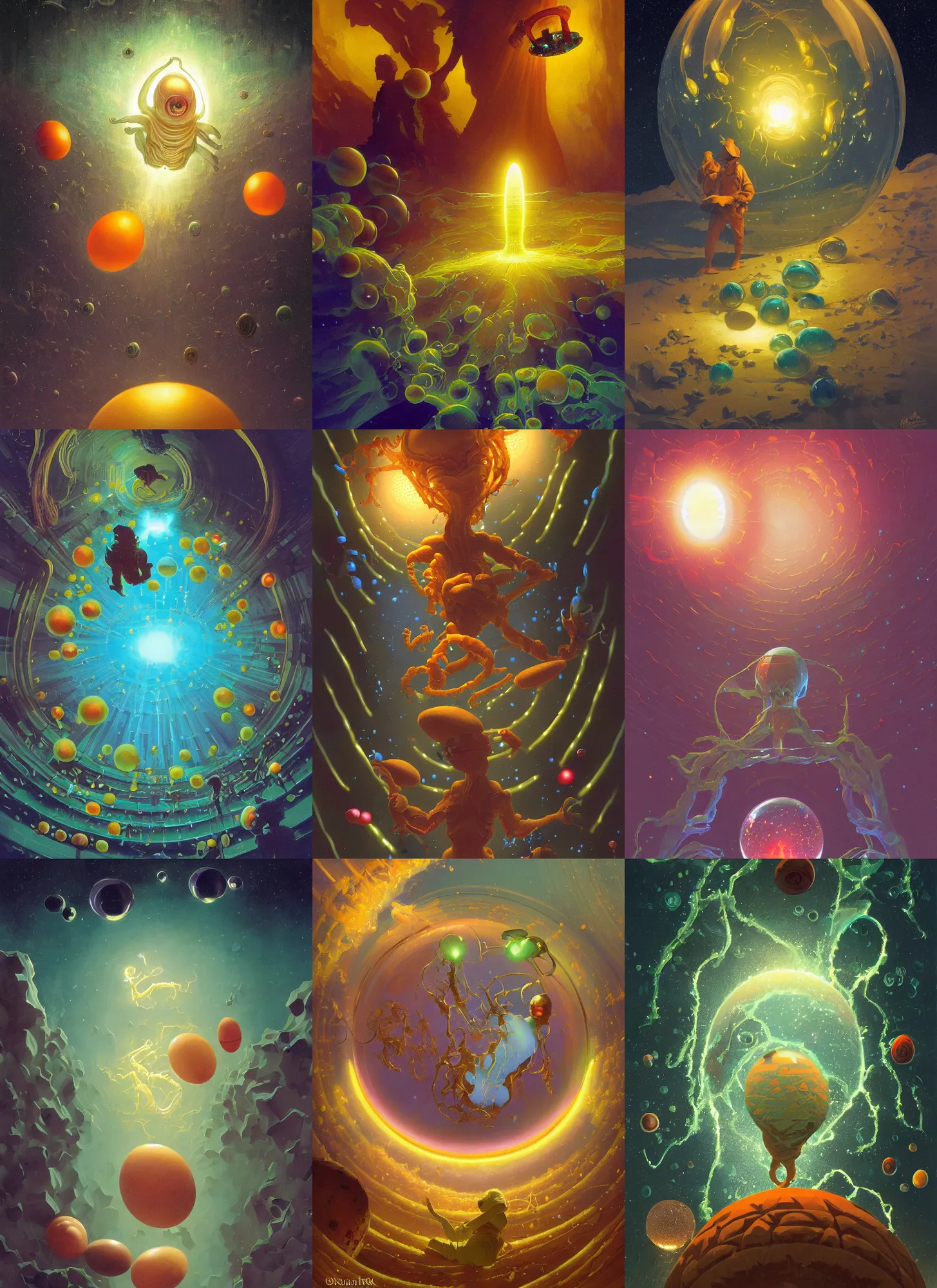 Prompt: opening of the universe's 1 0 th dimension unlocking gravity, scary bioluminescent slimy alien close to earth, translucent eggs, bright colors, sargent, leyendecker, greg hildebrandt, stephen bliss, intricate fantasy, greg rutkowski, loish, rhads, ferdinand knab, makoto shinkai, ilya kuvshinov, rossdraw