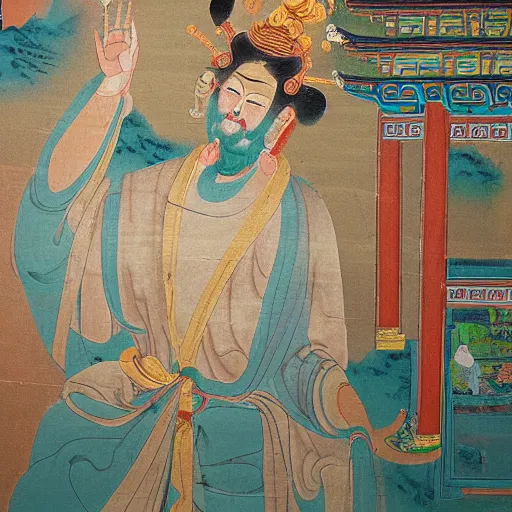 Prompt: the deity in yongle palace mural painting,