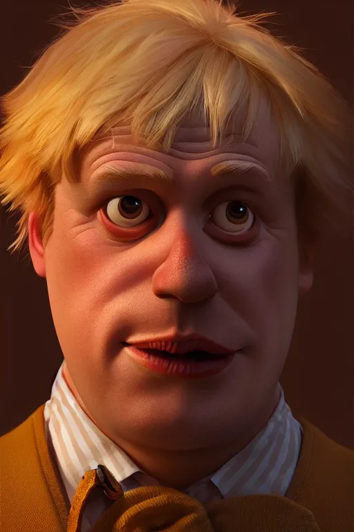 Image similar to Boris Johnson as Woody from Toy Story, Boris Johnson hairstyle, realistic portrait, symmetrical, highly detailed, digital painting, artstation, concept art, smooth, sharp focus, illustration, cinematic lighting, art by artgerm and greg rutkowski and alphonse mucha