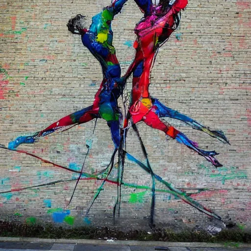 Image similar to a street art of thread knot connecting brother and sister by artur bordalo