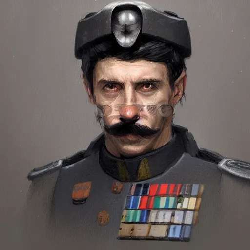 Image similar to portrait of a man by greg rutkowski, british features, short black hair in military style, moustache, perfect military composure, wearing gray imperial captain uniform, star wars expanded universe, he is about 4 0 years old, highly detailed portrait, digital painting, artstation, concept art, smooth, sharp foccus ilustration, artstation hq