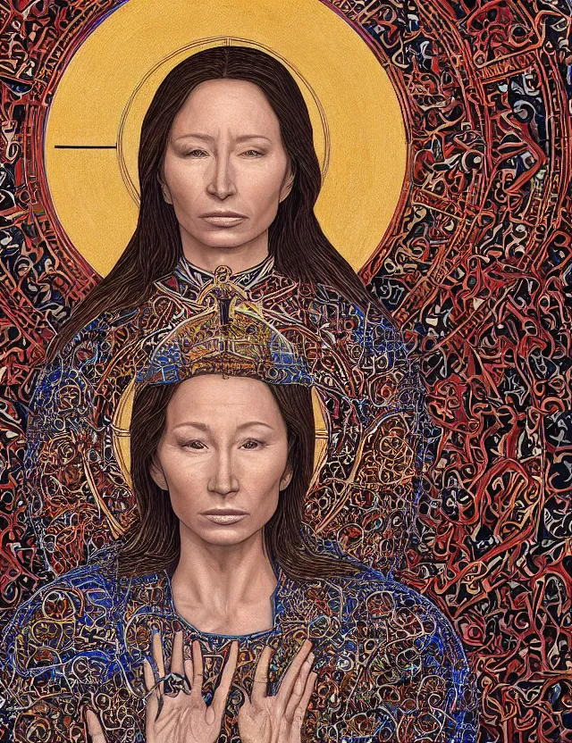 Image similar to a portrait of tori amos as a byzantine saint by alex grey